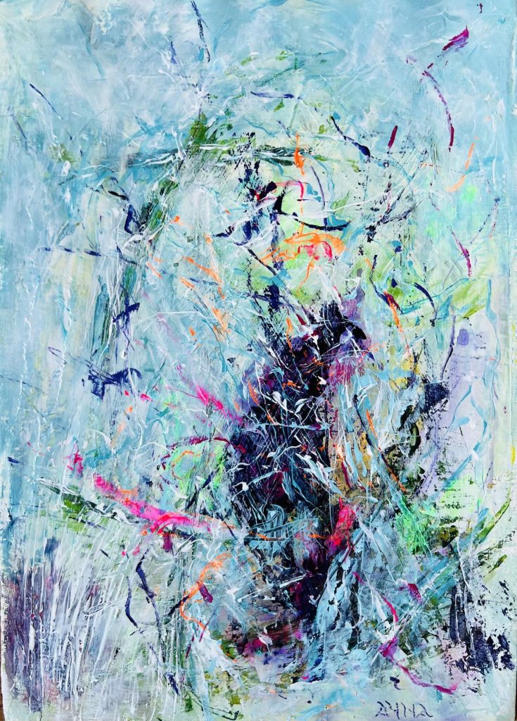 Light and Shapes 1 – Small Abstract Acrylic and Mixed Media Painting on Heavy Paper, Part of a Series