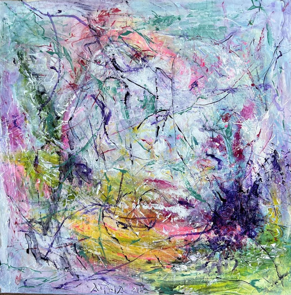 Light and Shapes 2 – Abstract Acrylic and Mixed Media Painting on Canvas Mounted on Cardboard, Part of a Series, Hand-Signed and Ready to Hang