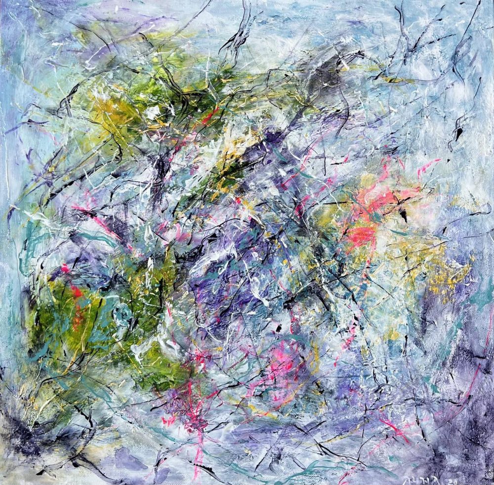 Light and Shapes 3, 40x40 – Small Abstract Acrylic and Mixed Media Painting on Canvas mounted on Cardboard, vibrant palette. Part of a Series. Worldwide shipping and easy returns. Ready to hang