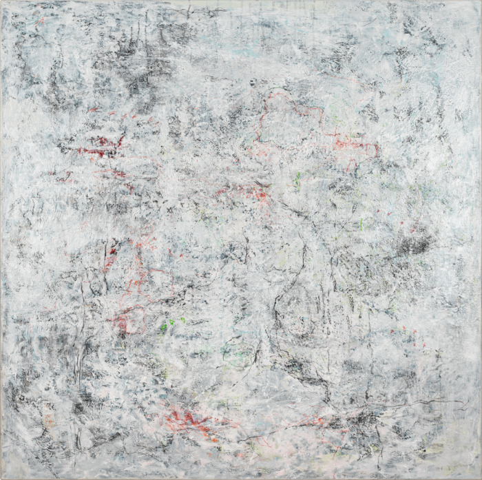 IMAGINARY LANDSCAPE - Abstract black-and-white painting, 100x100cm, exploring texture and contrast. Worldwide shipping and easy returns. Ready to hang.