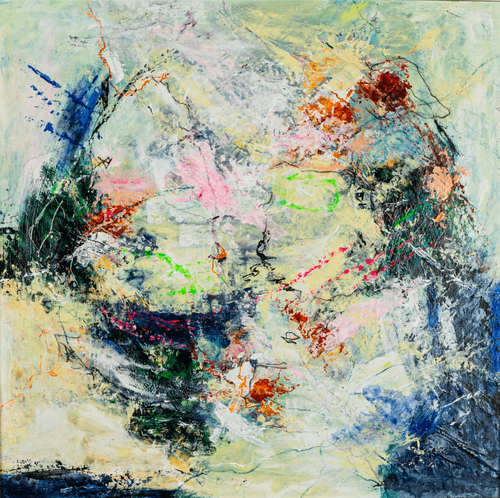 “Dust Over My Soul” is an original abstract acrylic painting that captures emotion and movement through expressive, layered brushstrokes Set against a textured background of dark and soft green, this piece explores contrast and depth — a visual dialogue between light and shadow. Created with mixed media on cardboard (53 × 53 cm), the work is framed and ready to display. Its vibrant composition brings both intensity and calm to any contemporary space.