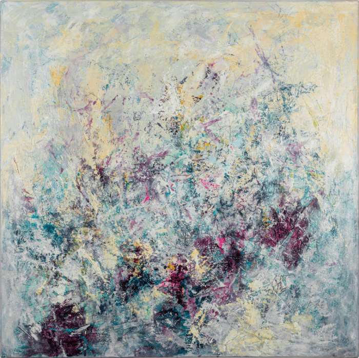 Dust Over Memories 80 x 80 cm. Abstract painting inspired by the idea of letting go and finding peace. Layered textures and expressive marks evoke calm, emotion, and timeless reflection. Ready to hang.