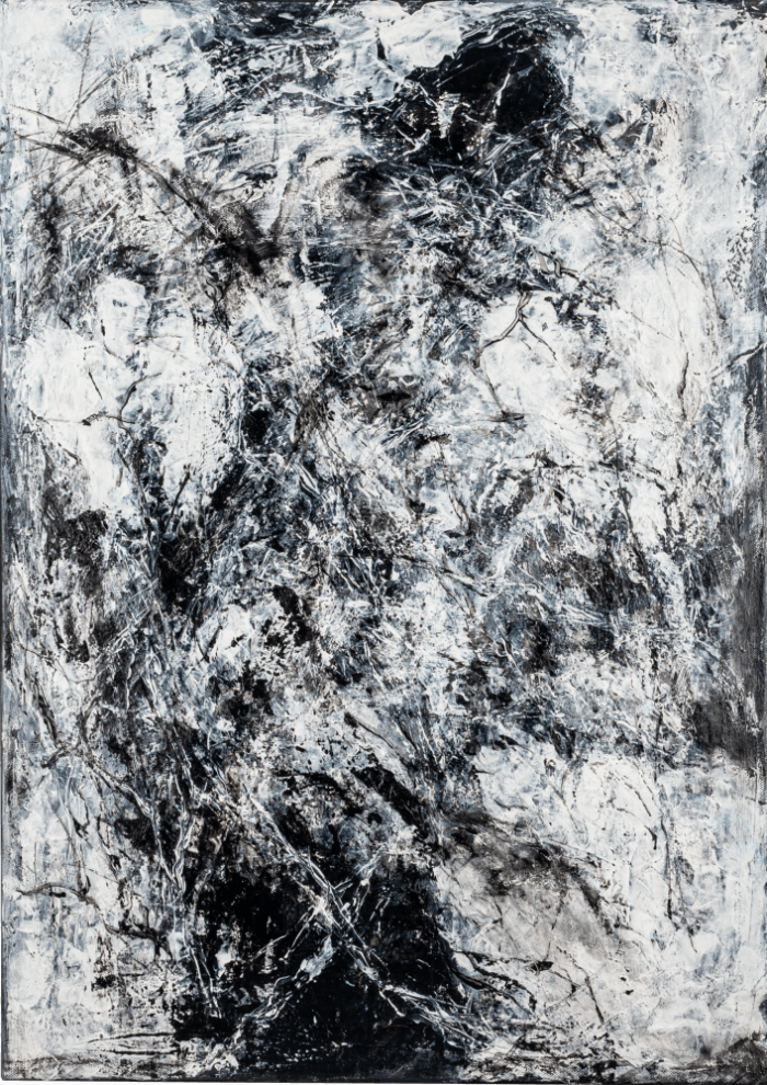 The Joy of Silence 1 - Abstract black-and-white painting (70x50cm) exploring texture and contrast. Expressive brushwork, layered surfaces, and subtle light create a vibrant, modern statement piece. Worldwide shipping and easy returns. Ready to hang.