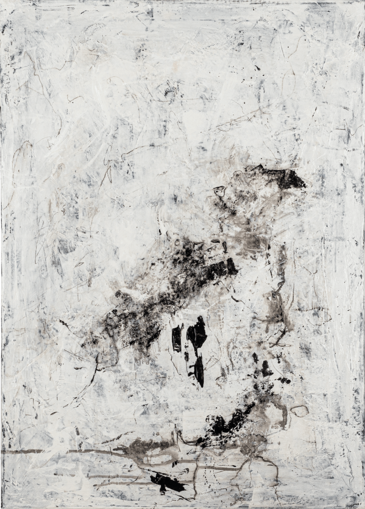 The Joy of Silence  2 - Abstract black-and-white painting (70x50cm) exploring texture and contrast. Expressive brushwork, layered surfaces, and subtle light create a vibrant, modern statement piece. Worldwide shipping and easy returns. Ready to hang.