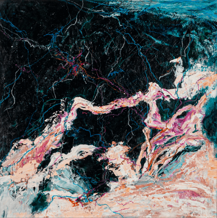 “There Is Something Deep” is an original abstract acrylic painting that captures emotion and movement through expressive, layered brushstrokes. Set against a textured background of dark green and soft pink, this piece explores contrast and depth — a visual dialogue between light and shadow. Created with mixed media on cardboard (43 × 43 cm), the work is framed and ready to display. Its vibrant composition brings both intensity and calm to any contemporary space.